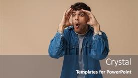  Presentation with wide - PPT layouts enhanced with young-handsome-stylish-shocked-man background and a ocean colored foreground