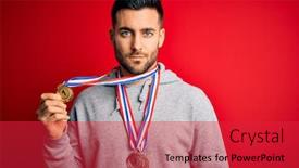  Presentation with winning - Beautiful PPT layouts featuring young-handsome-succesful-man-winning backdrop and a red colored foreground