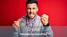  Presentation with winning - Presentation design with young-handsome-succesful-man-winning background and a gray colored foreground