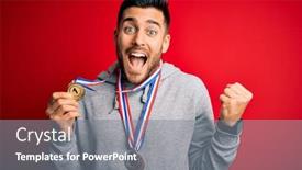  Presentation with winning - Presentation design with young-handsome-succesful-man-winning background and a gray colored foreground
