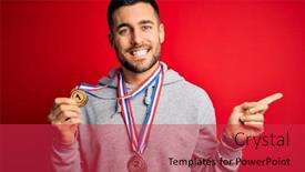  Presentation with winning - Audience pleasing slide deck consisting of young-handsome-succesful-man-winning backdrop and a red colored foreground