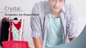  Presentation with workshop - Cool new PPT theme with young-handsome-tailor-working backdrop and a light gray colored foreground