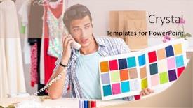  Presentation with workshop - Presentation design enhanced with young-handsome-tailor-working background and a coral colored foreground