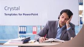  Presentation with whiteboard - Slide deck featuring young handsome teacher in front of whiteboard background and a sky blue colored foreground