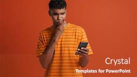  Presentation with man holding phone - Theme featuring young-handsome-thoughtful-african-man background and a  colored foreground