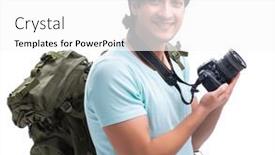  Presentation with condolence white wax candle - Slide deck with young-handsome-tourist-isolated background and a white colored foreground