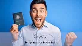  Presentation with australia - Cool new slide deck with young-handsome-tourist-man-holding backdrop and a light blue colored foreground