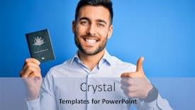  Presentation with tourist - Cool new PPT theme with young-handsome-tourist-man-holding backdrop and a light blue colored foreground