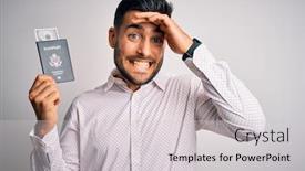  Presentation with states - Cool new PPT layouts with young-handsome-tourist-man-holding backdrop and a light gray colored foreground