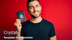  Presentation with tourist - Presentation design featuring young-handsome-tourist-man-holding background and a navy blue colored foreground