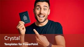  Presentation with tourist - Beautiful slide set featuring young-handsome-tourist-man-holding backdrop and a tawny brown colored foreground