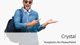  Presentation with tourist - Cool new slides with young handsome tourist man wearing backdrop and a white colored foreground