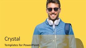  Presentation with 3 d man person - Slide set enhanced with young handsome tourist man wearing background and a  colored foreground