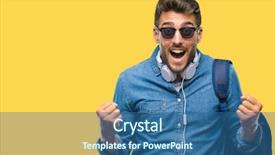  Presentation with winner announcement award success - Audience pleasing presentation design consisting of young handsome tourist man wearing backdrop and a  colored foreground