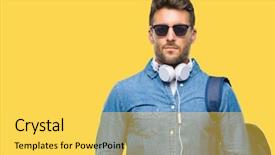  Presentation with tourist - Amazing slides having young handsome tourist man wearing backdrop and a yellow colored foreground