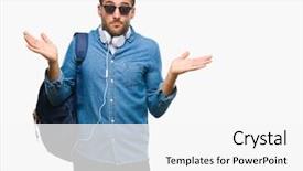  Presentation with tourist - Slides featuring young handsome tourist man wearing background and a  colored foreground