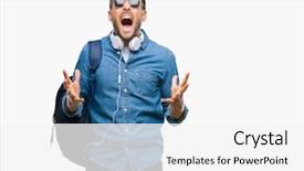  Presentation with young man on the phone - PPT theme having young handsome tourist man wearing background and a  colored foreground