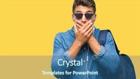  Presentation with woman covering man mouth hand - PPT theme with young handsome tourist man wearing background and a  colored foreground