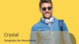  Presentation with man in nature - Slide deck enhanced with young handsome tourist man wearing background and a yellow colored foreground