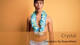  Presentation with hawaiian flowers - Beautiful presentation theme featuring young-handsome-tourist-man backdrop and a gold colored foreground