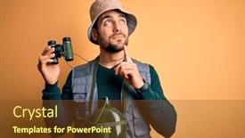  Presentation with tourist - Beautiful PPT theme featuring young-handsome-tourist-man backdrop and a tawny brown colored foreground