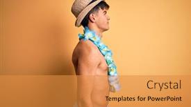  Presentation with hawaiian flowers - Amazing slide set having young-handsome-tourist-man backdrop and a gold colored foreground