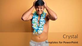  Presentation with hawaiian flowers - Slide deck consisting of young-handsome-tourist-man background and a gold colored foreground