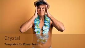  Presentation with hawaiian flowers - Beautiful slide deck featuring young-handsome-tourist-man backdrop and a red colored foreground