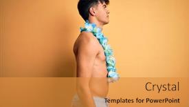  Presentation with hawaiian flowers - Slide deck having young-handsome-tourist-man background and a gold colored foreground