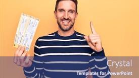 Presentation with airline - PPT theme consisting of young-handsome-tourist-man background and a ocean colored foreground
