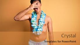  Presentation with hawaiian flowers - Presentation design with young-handsome-tourist-man background and a gold colored foreground