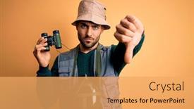  Presentation with explorer - Amazing slide deck having young-handsome-tourist-man backdrop and a yellow colored foreground