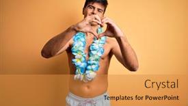  Presentation with hawaiian flowers - Audience pleasing slide deck consisting of young-handsome-tourist-man backdrop and a gold colored foreground