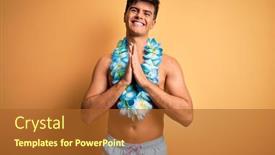  Presentation with hawaiian flowers - Slide set with young-handsome-tourist-man background and a red colored foreground