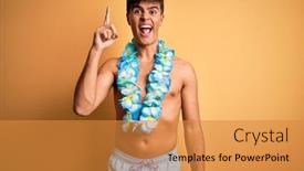  Presentation with hawaiian flowers - Beautiful PPT theme featuring young-handsome-tourist-man backdrop and a gold colored foreground