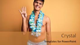  Presentation with hawaiian flowers - Presentation theme with young-handsome-tourist-man background and a gold colored foreground