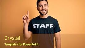 Presentation with staff - Colorful presentation theme enhanced with young-handsome-worker-man backdrop and a tawny brown colored foreground