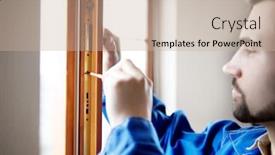  Presentation with repair - Amazing slide set having young handyman repair window with screwdriver backdrop and a soft green colored foreground