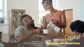  Presentation with tea coffee - Cool new slide deck with young-happy-african-female-pouring backdrop and a tawny brown colored foreground