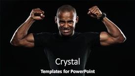 Presentation with afro - Slide deck featuring young happy afro american sports man celebrating his victory with raised arms looking at the camera isolated on black background background and a black colored foreground
