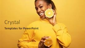  Presentation with color orange - Presentation featuring young-happy-afro-american-woman background and a yellow colored foreground