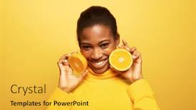  Presentation with color orange - PPT theme consisting of young-happy-afro-american-woman background and a yellow colored foreground