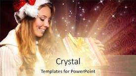  Presentation with magical - Audience pleasing slide deck consisting of young happy and emotional teenage girl opening the magical christmas present box backdrop and a blonde colored foreground