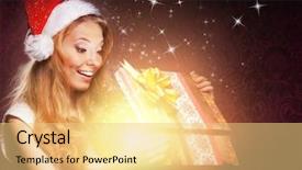  Presentation with magical - Slide deck featuring young happy and emotional teenage girl opening the magical christmas present box background and a yellow colored foreground