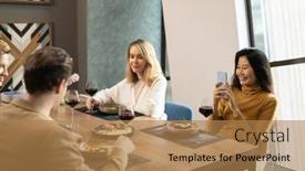  Presentation with dinner - Amazing PPT theme having young-happy-asian-female backdrop and a coral colored foreground