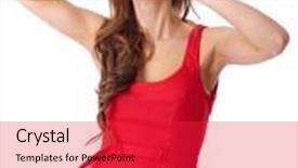  Presentation with chat - Theme featuring young happy attractive female in red dress chat over mobile phone shoot over white background background and a red colored foreground