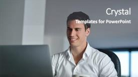  Presentation with computer - Audience pleasing slide deck consisting of young happy business man work backdrop and a  colored foreground