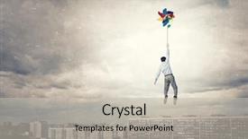  Presentation with windmill - Colorful theme enhanced with young happy businessman flying in sky on colorful windmill backdrop and a soft green colored foreground