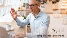  Presentation with video conference - Colorful presentation enhanced with young-happy-businessman-having backdrop and a soft green colored foreground