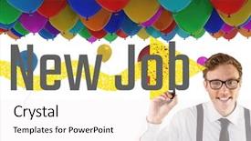  Presentation with happy birthday multicorored balloons - Audience pleasing presentation design consisting of sign marker male - young happy businessman with balloons backdrop and a white colored foreground